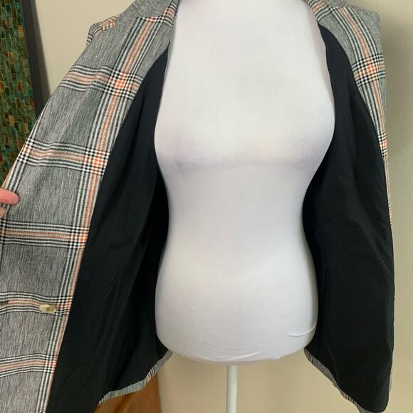 1.STATE Size 10 Double Breasted Blazer Jacket Black White Rust Orange Plaid - Picture 10 of 14